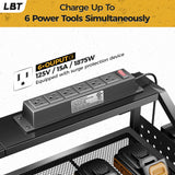 LBT 4 Layer Power Tool Organizer Wall Mount With Charging Station, Patented, 6 Outlet Power Strip, 6 Drill Holder, Heavy Duty Metal Garage Tool Storage Rack, Gifts For Men Fathers Day LBT