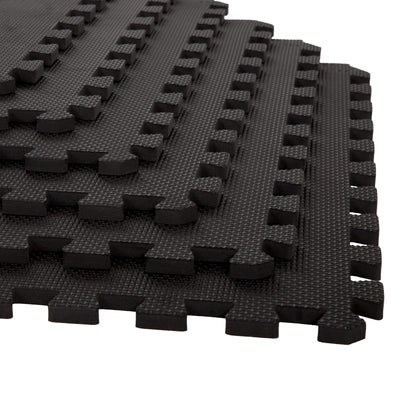 EVA Foam Mat Tiles 24-Pack - 96 SQ FT of Interlocking Padding for Garage, Playroom, or Gym Flooring - Exercise Mat or Baby Playmat by Stalwart (Black)
