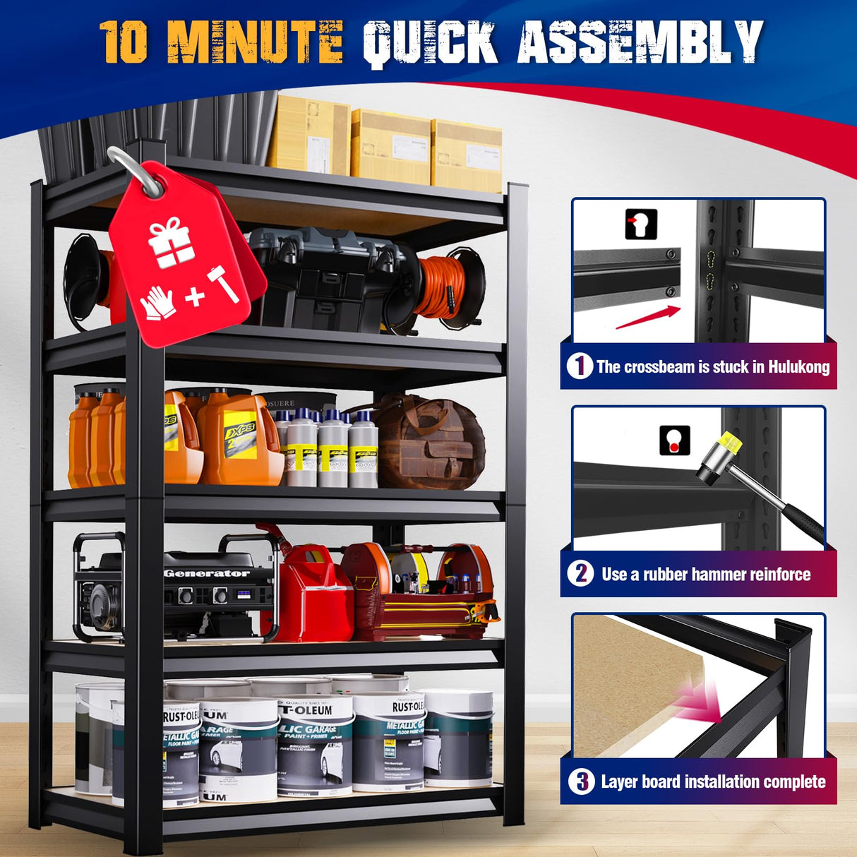 72" H Garage Shelving Heavy Duty, 2200LBS Garage Storage Shelves, Adjustable Metal Shelving Unit, Easy Assembly Utility Storage Rack Shelf for Basement, Warehouse, Pantry (72"H*35.4"W*15.7"D) TXTDPL