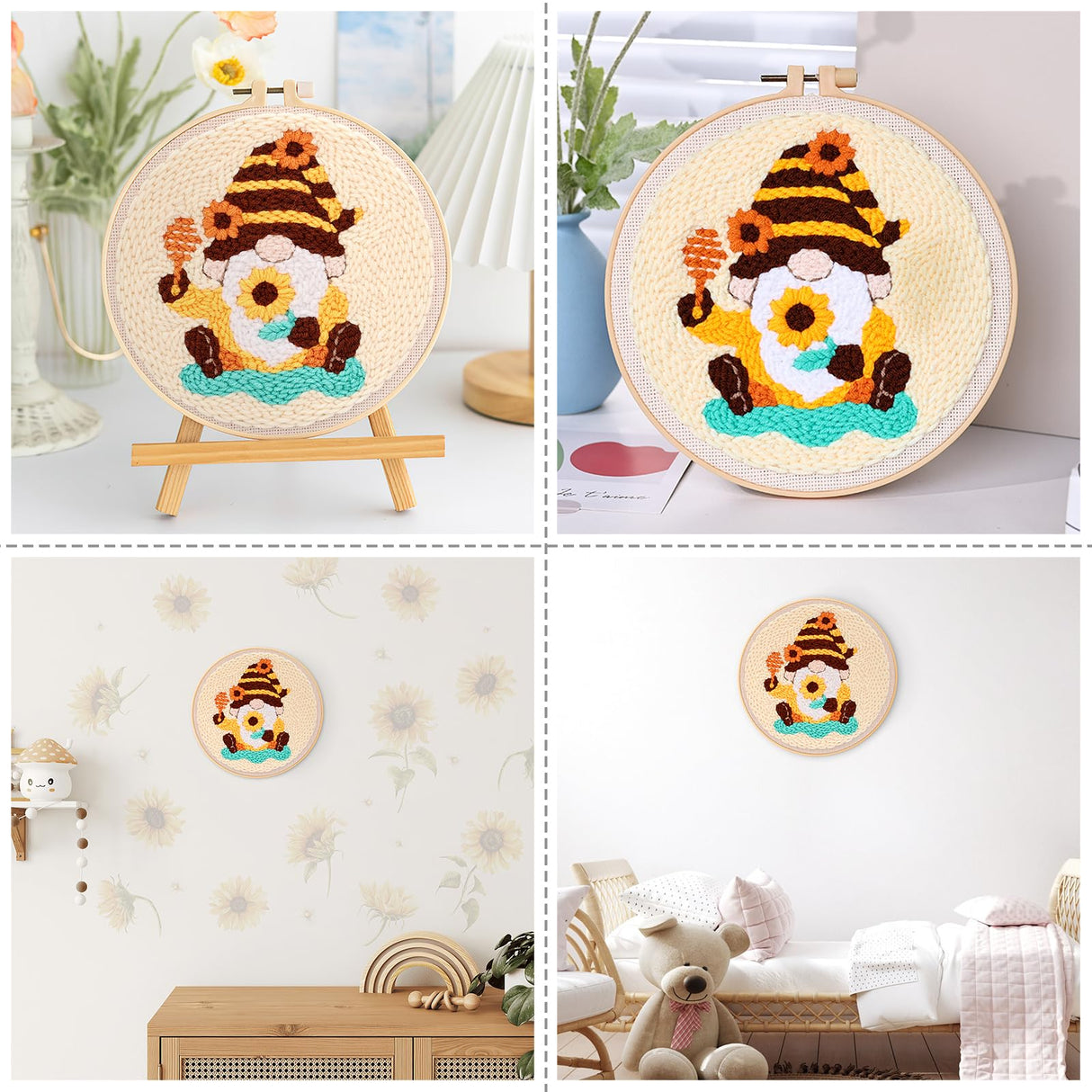 JSRQT Honey Gnomes Punch Needle Kit for Beginners, Punch Needle Embroidery Starter Kit for Adult Kids, DIY Cross Stitch Punch Needle Rug Hooking Beginners Kit with Punch Needle Tool for Home Decor JSRQT