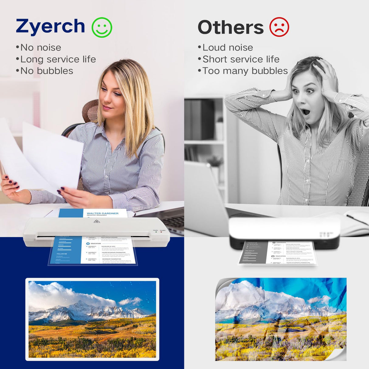 Laminator 13 Inch A3 Laminator Machine, 7 in 1 Desktop Thermal Laminator Never Jam with 40 Laminating Pouches, Paper Trimmer and Corner Rounder, Fast Warm-Up Home Office School Use, White Zyerch