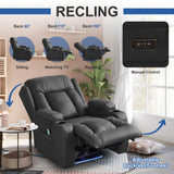 URRED Recliner Chair with Massage and Heat, Power Reclining Sofa Chair Home Theater Seating with LED Ambient Light, USB Ports, Cup Holders, Side Pockets, Faux Leather, Black URRED