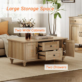 WAMPAT Farmhouse Coffee Table with Storage Cabinet, Wooden Coffee Tables for Living Room, Rustic Tea Table Rectangle Center Table with Drawers for Home, Oak WAMPAT