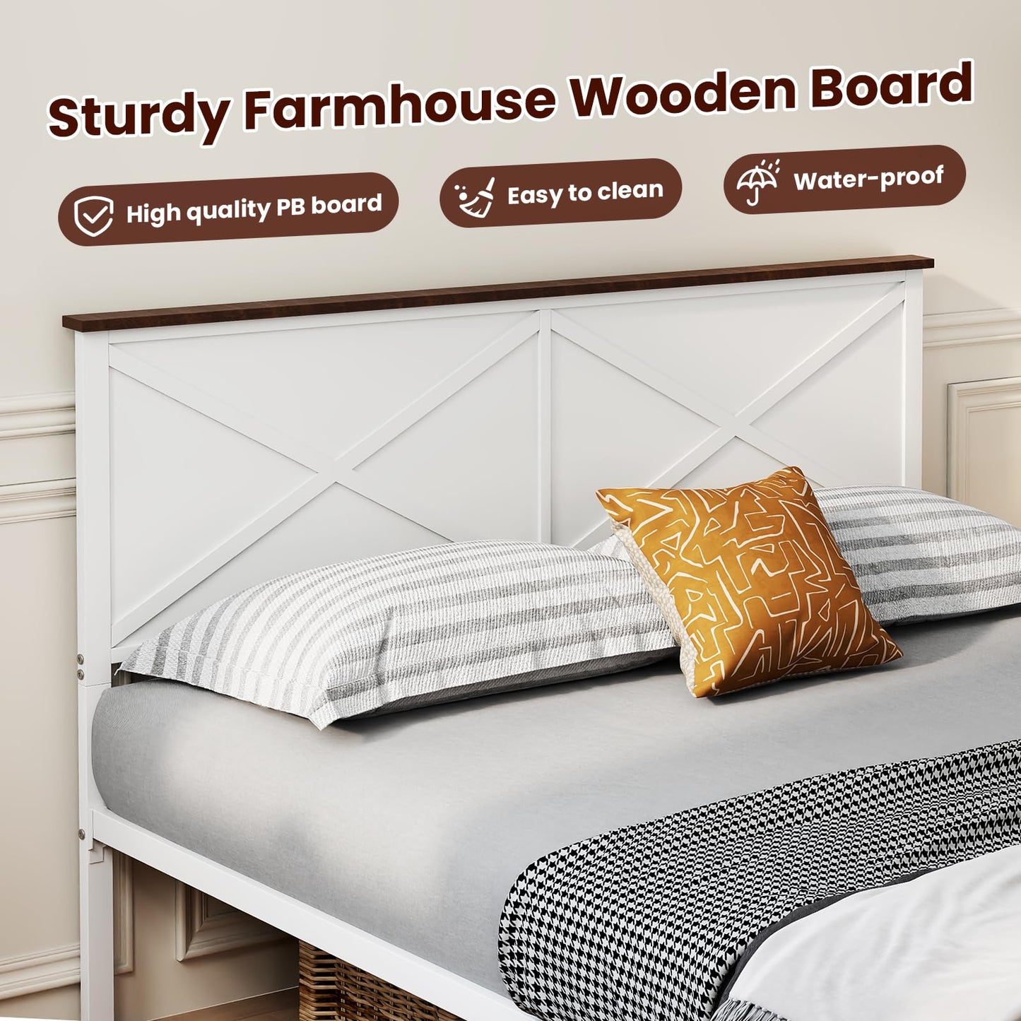 VOPEAK Farmhouse Full Bed Frame with Headboard and Footboard, Bed Frame Full Size Metal Platform with Under Bed Storage, Noise Free, No Box Spring Needed, Easy to Install, Sturdy & Stable, Wh - WoodArtSupply