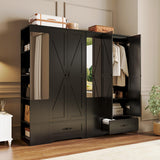 ANCTOR Armoire Wardrobe Closet with Mirror, 70" H Wooden Bedroom Armoires and Wardrobes with 2 Doors, 5 Shelves, Hooks and Drawer, Clothing Storage Cabinet with Hanging Rod, Black ANCTOR