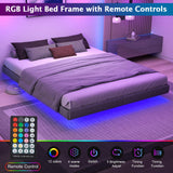 RVONOW King Size Floating Bed Frame with LED Lights and Under Bed Storage - Metal Platform Design, Noise-Free Assembly RVONOW