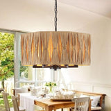 Rattan Drum Chandeliers for Dining Room Light Fixture, 6-Light Hand Woven Farmhouse Chandelier with Wicker Shade Coastal Large Pendant Lights Boho Chandeliers for Kitchen Living Room Foyer Entryway ANKYLHUA