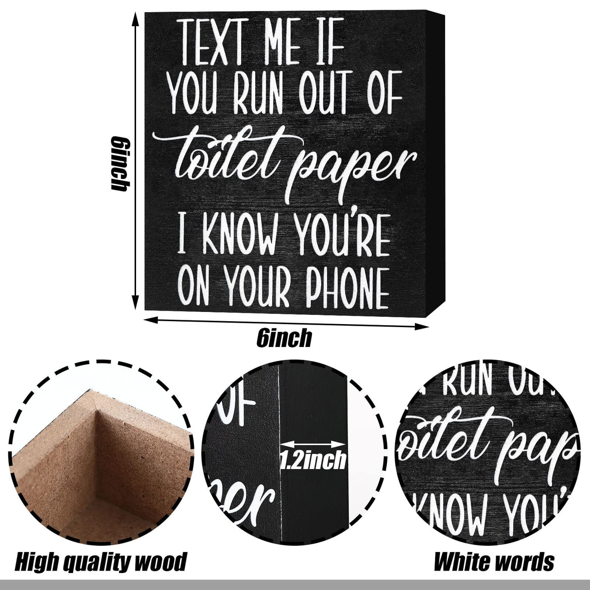 Jetec 2 Pieces Farmhouse Bathroom Signs Decor Wooden Box Sign Funny Bathroom Wall Art Rustic Bathroom Wood Plaque Please Seat Yourself Bathroom Decor for Home Bathroom Restroom(Black) Jetec