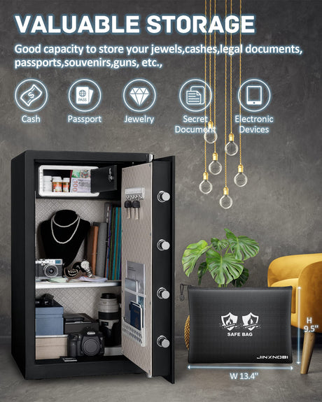 JINXNOBI Extra Large Safe Box with Big Fireproof Waterproof Document Bag,6.05 Cubic Feet Home Safe Lock Box,33.5in Security Vault with Electronic Keypad Digital Lock,for Home Office Hotel,83.5lbs JINXNOBI