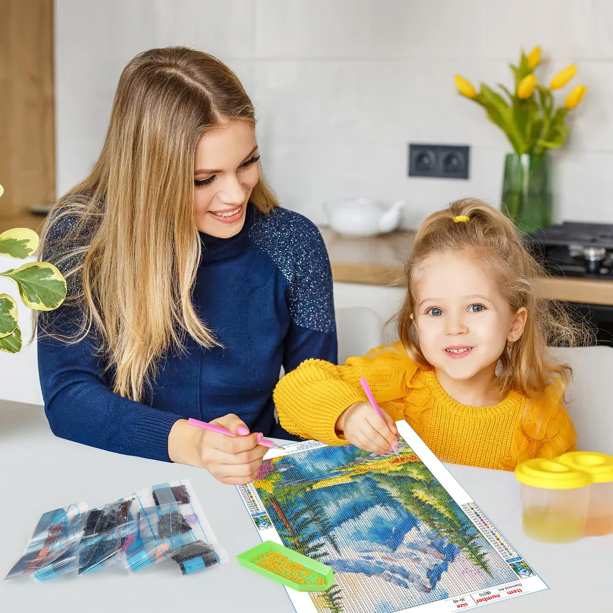 GDYEEH DIY 5D Snowy Mountain Diamond Art Kits, Round Full Drill Sparkling Forest Diamond Painting Picture, River Painting Art Kits Craft for Adults Beginners, Home Wall Decor 12x16 inch GDYEEH