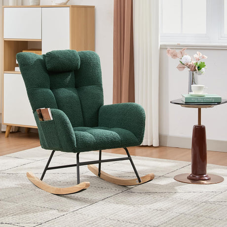 Rocking Chair Nursery Teddy, Upholstered Baby Fluffy Glider Rocker for Adults Small Spaces Indoor, Nursing Chairs for Living Room, Bedroom, Classroom(DarkGreen) GarveeHome