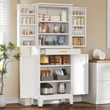 YITAHOME 71" Tall Kitchen Pantry, Metal Kitchen Storage Cabinet with Adjustable Shelves, Pantry Organizer with 2 Door and Drawer for Dining Room, Living Room, Bathroom, White YITAHOME