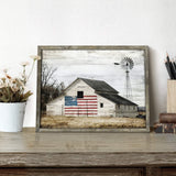 Wooden Picture Art Wall Decor: Rustic Old Barn Artwork American Flag Painting Grey Windmill Prints Landscape for Farmhouse Home Living Room Decoration WALLSUP DECOR