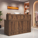 Tribesigns Reception Desk with Counter, 57-Inch Rustic Front Receptionist Table, Boho Welcome Desk Checkout Counter for Office, Retail, Lobby, Beauty Salon (Brown) Tribesigns