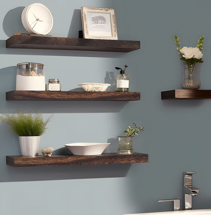 HXSWY Rustic Wood Floating Shelves for Wall Decor Farmhouse Wooden Wall Shelf for Bathroom Kitchen Bedroom Living Room Set of 6 Brown