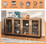 AMERLIFE Sideboard Buffet Cabinet, Mixed Color Accent Cabinet with LED Lights, Modern Glass Doors Storage Cabinet with Adjustable Shelf, Console Table for Dining, Living Room, Barnwood&Brown AMERLIFE