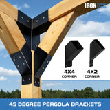 Iron Forge Tools 2x4 Pergola Brackets - 8 Pack Powdercoated Steel Corner Pergola Kit - 45 Degree Angle Bracket Angle Brace for DIY Installation - Hardware Kit and Accessories, Roof Gazebo Kits Iron Forge Tools