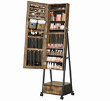 SONGMICS Jewelry Cabinet Floor Standing, Lockable Jewelry Organizer with High Full-Length Mirror, Bottom Drawer, Shelf, Wheels, Jewelry Armoire, Gift Idea, Rustic Brown and Black UJJC004X01 SONGMICS