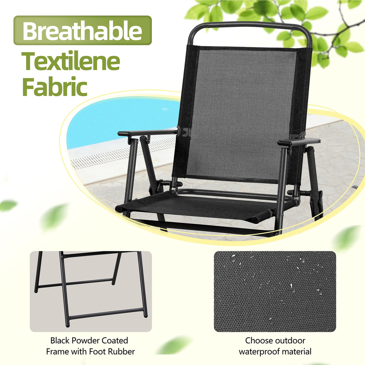 Vongrasig 6 Piece Folding Patio Dining Set,Small Metal Outdoor Garden Patio Table and Chair Set w/Umbrella for Lawn,Deck,Backyard,Black Vongrasig