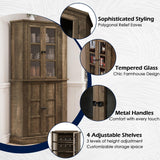 Betterhood Corner Storage Cabinet, 67" Kitchen Corner Cabinet with Glass Doors, Farmhouse Tall Corner Display Cabinet with Adjustable Shelves for Dining Room, Living Room, Rustic Brown Betterhood