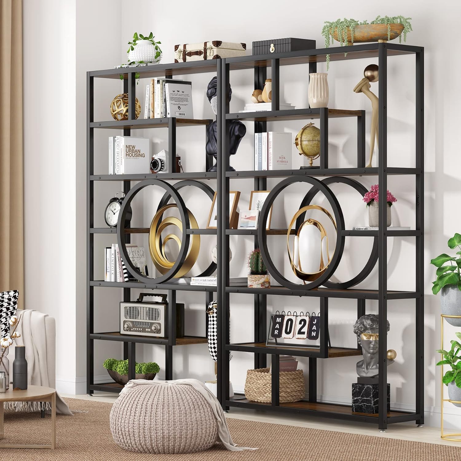 Tribesigns 72-Inch Geometric Industrial Bookshelf with 11 Open Shelving Units - WoodArtSupply