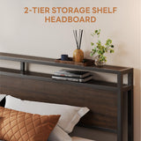 LIKIMIO King Bed Frame with Headboard, Dark Wood Camas King with Strong Supports, Sturdy, Noise-Free, No Box Spring Needed, Dark Brown LIKIMIO