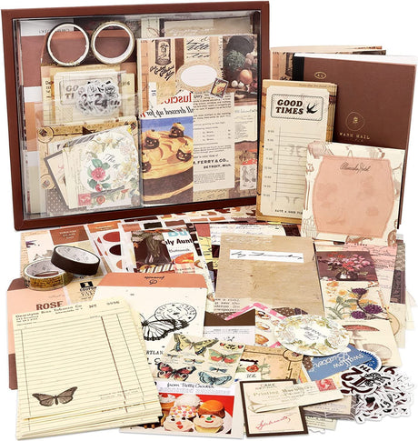 Draupnir Vintage Aesthetic Scrapbook Kit(346pcs), Bullet Junk Journal Kit with Journaling/Scrapbooking Supplies, Stationery, A6 Grid Notebook Graph Ruled Pages.DIY Gift for Teen Girl Kid Women. Draupnir