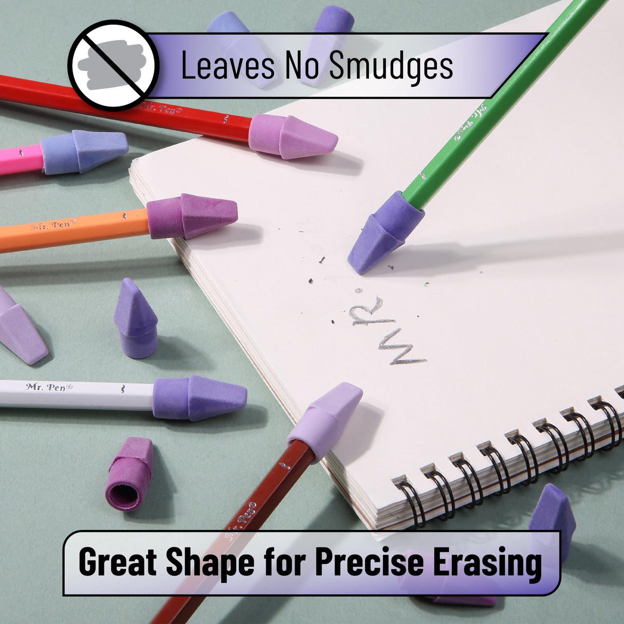 Mr. Pen- Pencil Top Erasers, 120 Pack, 6 Different Purple Shade Colors, Latex-Free & No Smudge Pencil Eraser Tops, Back to School Supplies Mr. Pen