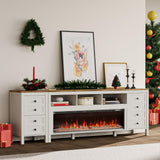 BVIUNTWO 83 Inch Fireplace TV Stand for TVs Up to 95 Inch,Farmhouse Entertainment Center with 50" Electric Fireplace,White TV Console with Storage Cabinets for Living Room BVIUNTWO
