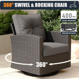 KHOLH Patio Furniture Set with Fire Pit Table, 15 Pieces Outdoor All-Weather Wicker Conversation Sectional Chair Sofa Set with 4 Swivel Chairs KHOLH