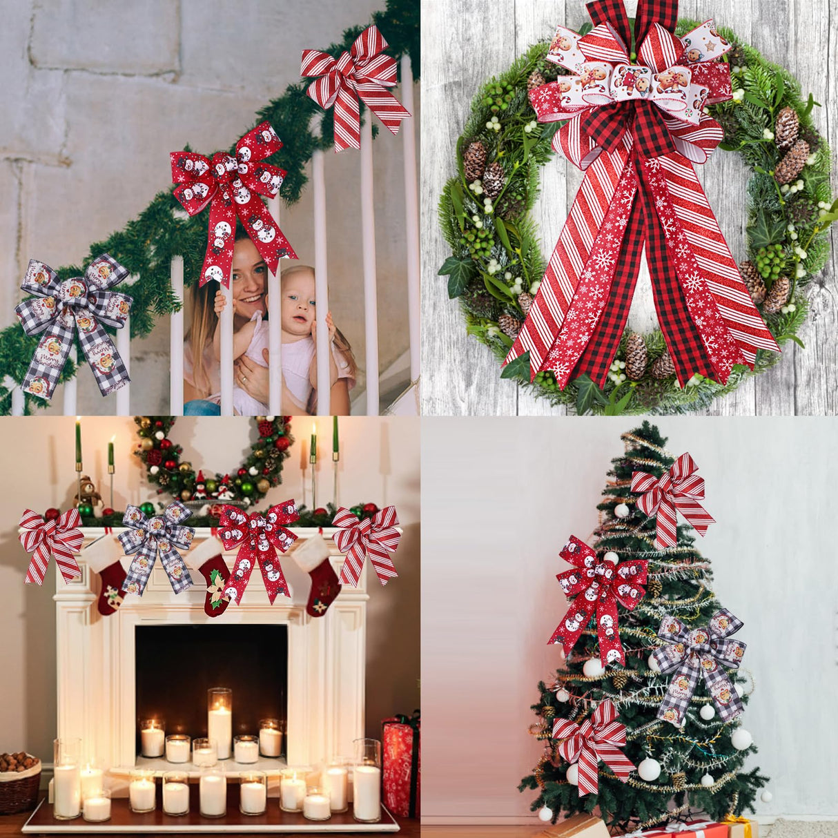 Rinoly Christmas Ribbon Wired 2.5 Inch, 6 Roll 30 Yards - Snowflake/Santa/Glitter Stripe/Buffalo Plaid Christmas Ribbon for Wreaths, Bows, Tree, DIY Crafts RINOLY