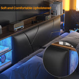 Unikito Full Size Bed Frame with Charging Station and RGB LED Light, Sturdy Platform Bed with Upholstered Headboard, Strong Metal Slats, Noise Free, No Box Spring Needed, Easy Assembly, Rustic Brown Unikito