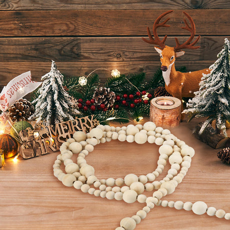 4PCS Wood Beads Garland Christmas, 28.8Feet Wooden Bead Garland for Christmas Tree Decoration, Round Wooden Beads Farmhouse Boho Ornaments for Wall Hanging Home Decor Abitoncc
