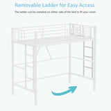 VECELO Twin Size Loft Bed with Full-Length Guardrails and Removable Ladder, Heavy-Duty Metal Frame, Space-Saving Design & Noise-Free, White VECELO
