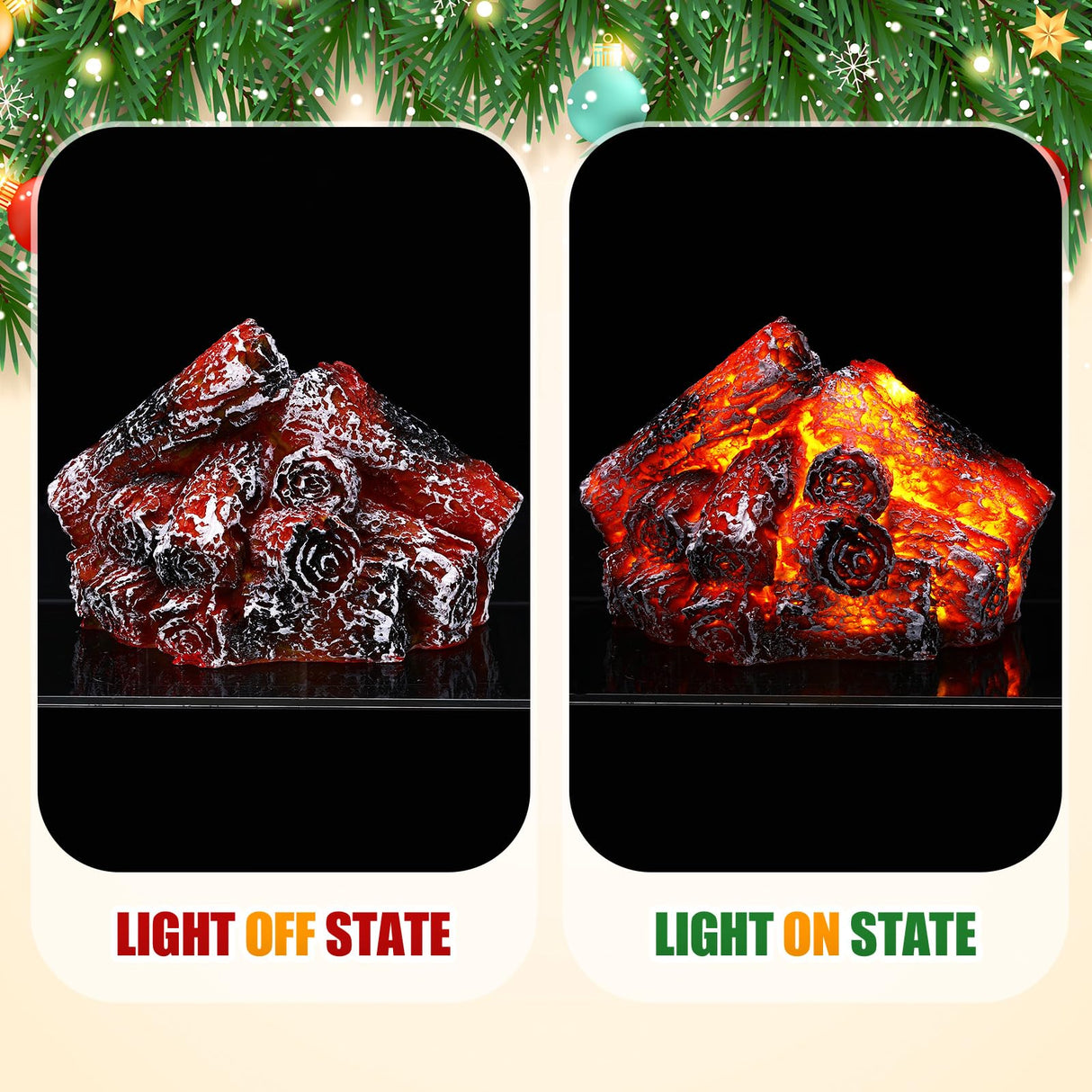 Glooglitter 3 Pcs Flameless Fireplace Lights 3D Artificial Wood Burning Flame with Realistic Log Artificial Fire Flames Simulation Charcoal Flame Lamp for Christmas Home Decor Glooglitter