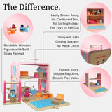 BR Play Wooden Dollhouse - Portable and Foldable Doll House with Little People Figurines & Dollhouse Accessories - Classic Preschool & Toddler Toy with Dollhouse Furniture & Pretend Swing Playset. BR Play