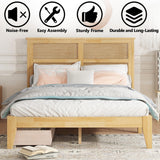 HRVEOCEI Boho Bed Frame Full with Rattan Headboard, Rattan Bed Frame & Full Beds Frames with Wood Legs, Solid Wood Beds Frames with Storage Underneath,Easy Assembly (White Oak, Full) HRVEOCEI