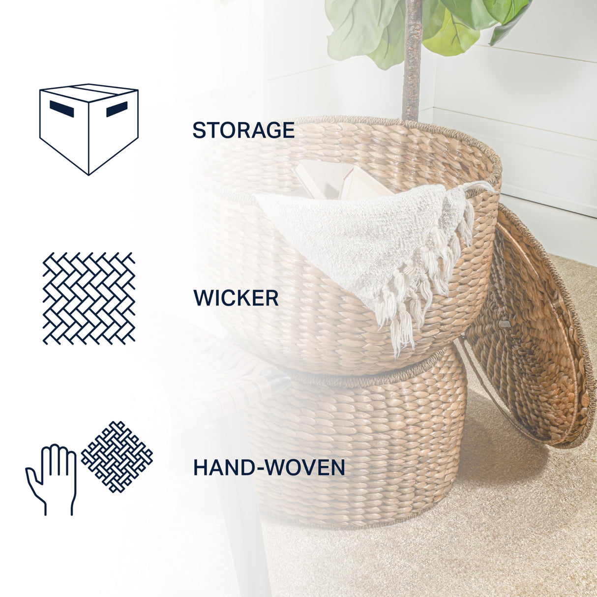 happimess SAT1000A Bhola 18" Hourglass Handwoven Hyacinth Storage Accent Table with Lid for Storage and Decoration in Bedroom, Living Room, Kitchen, Dining Room, Entryway, Guestroom, Natural happimess