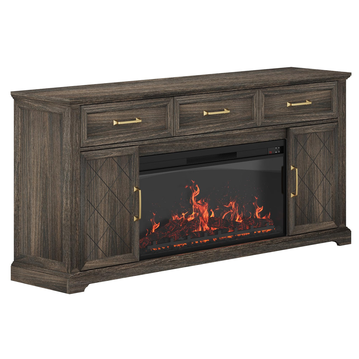 BELLEZE 68 Inch Farmhouse TV Stand with 36" Electric Fireplace with Sound, Entertainment Center with Storage Cabinets & 3 Drawers for TVs up to 75", Media Console for Living Room & Bedroom (Brown) BELLEZE