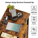 Fixwal Night Stand with Charging Station, LED Nightstand with Fabric Drawers, End Table with PU Finish, Bed Side Table, Rustic Brown Fixwal