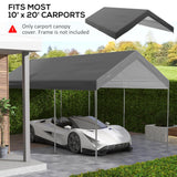 Outsunny 19.7' x 9.7' Carport Replacement Top Canopy Cover for Model 84C-207WT or 84C-386V00WT, Waterproof and UV Protected Garage Car Port Cover with Ball Bungee Cords, Dark Gray (Only Cover) Outsunny