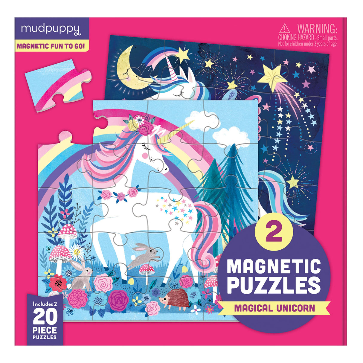 Mudpuppy Magical Unicorn - Tri Fold Magnetic Puzzles Featuring Two 20 Piece Unicorn Magic Themed Artwork Mudpuppy