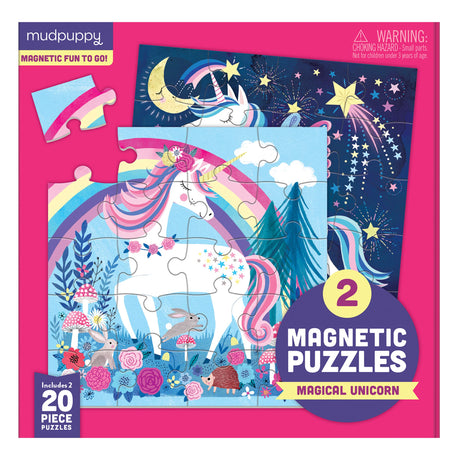 Mudpuppy Magical Unicorn - Tri Fold Magnetic Puzzles Featuring Two 20 Piece Unicorn Magic Themed Artwork Mudpuppy