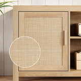 IDEALHOUSE Rattan TV Stand for 75 inch, Boho Entertainment Center with Adjustable Shelves, Natural Oak TV & Media Cabinet 2-Tier Storage for Living Room Bedroom IDEALHOUSE