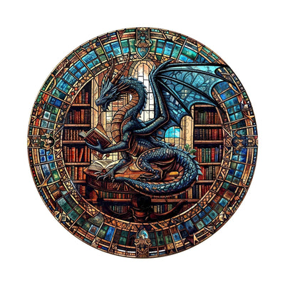 Wooden Puzzles for Adults - Dragon's Library Wooden Jigsaw Puzzles for Adults 200 Pieces, Unique Shape Wooden Dragon Puzzle, Wood Puzzles Adult, Gifts for Friends, Family, Home Decor (M-11.4*11.4 In)