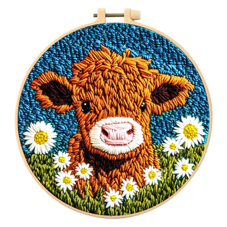 SmoothNovelty Cow DIY Punch Needle Kits for Beginners with Hoop Embroidery Fabric Instructions Thread Punch Needle Craft Set Easy for Starter Adults and Children Gift Decoration, 20x20cm-4 SmoothNovelty