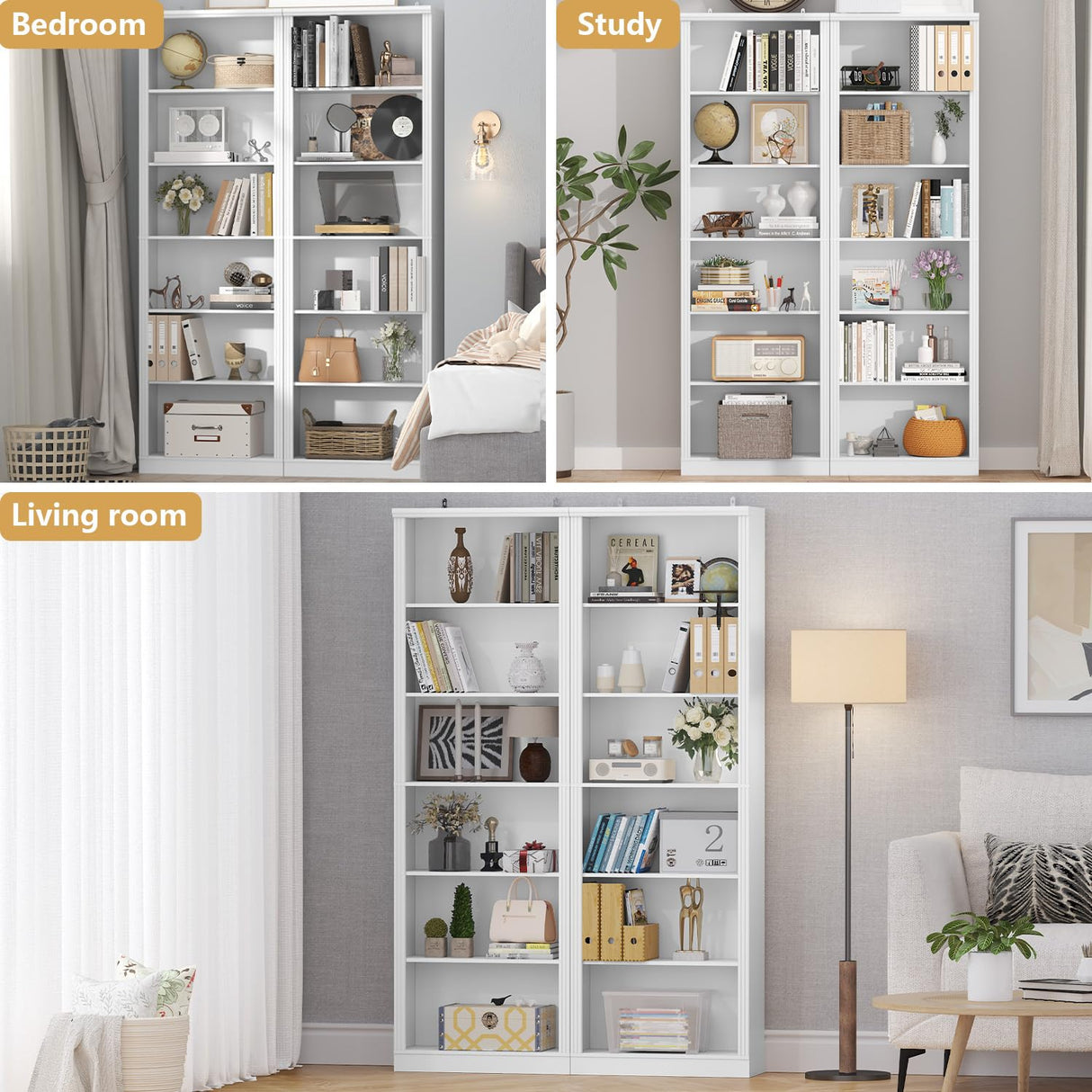 Thacuok 75" Tall Bookshelf & Bookcase, 6-Tier Adjustable Storage Shelves, Book Shelf with Anti-Tipping Device, Floor Standing Modern Display Rack for Living Room, Bedroom, Office, White Thacuok