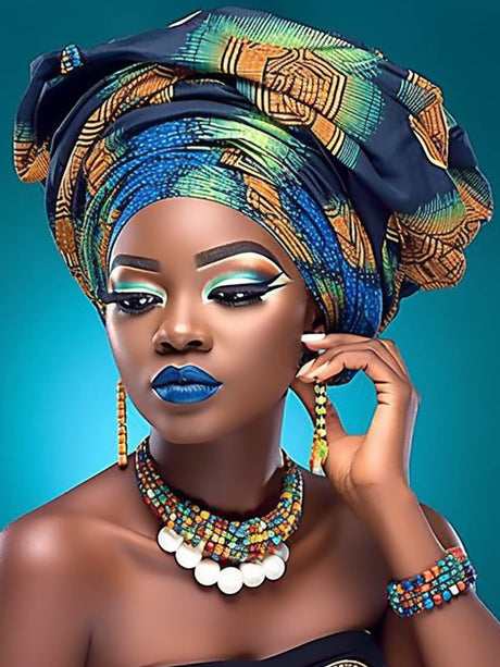 Bimkole DIY 5D Diamond Painting Kits African Customs Exotic Women, Full Drill Rhinestone Embroidery Set by Number Kits Paint with Diamonds Cross Stitch Home Wall Decor 12x16in Bimkole