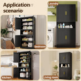 71”H Versatile Metal Pantry Storage Cabinet with Adjustable Shelves and Feet - Black 4-Door Design erosoei