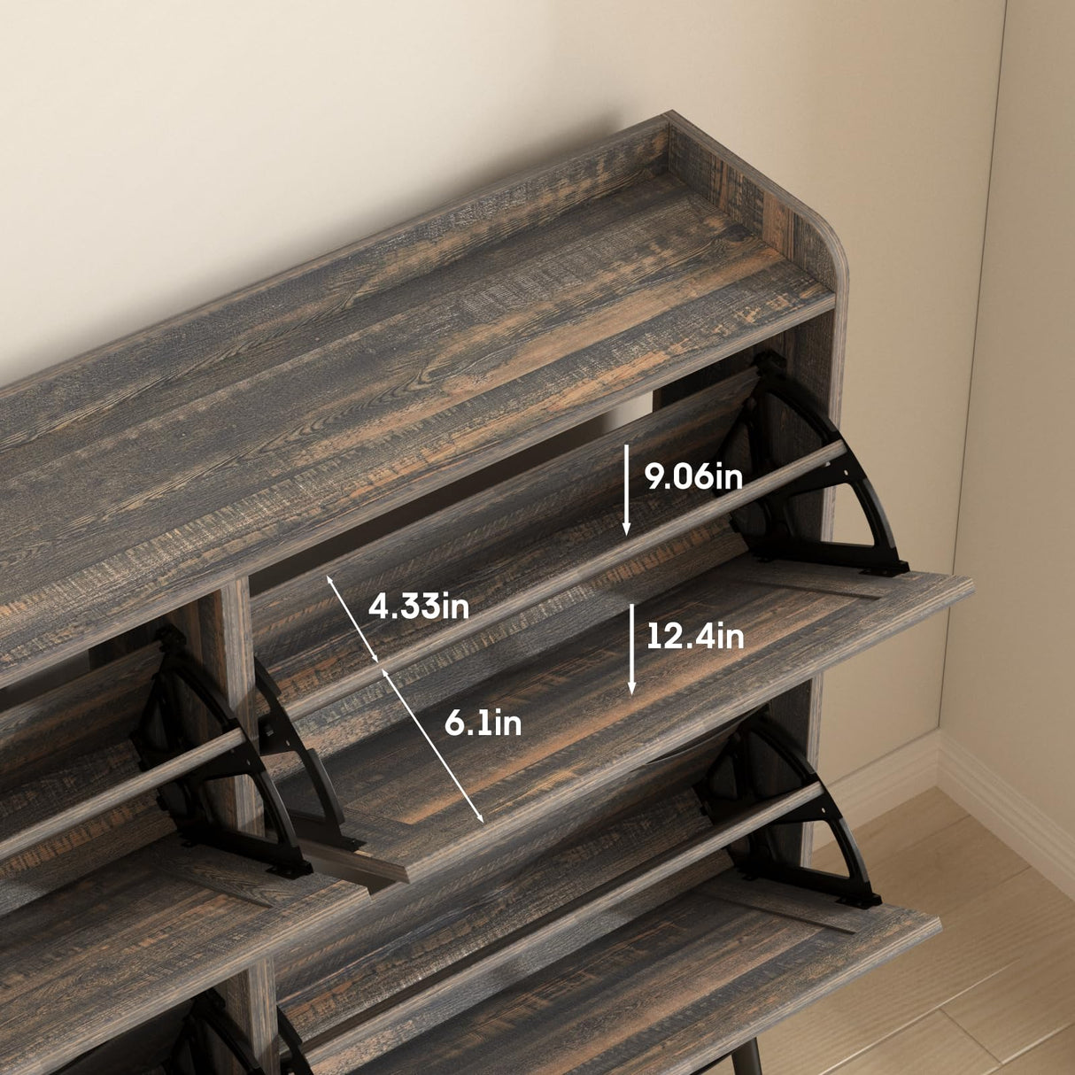 Maupvit Large Shoe Cabinet with 4 Flip Drawers, Freestanding Shoe Cabinet Organizer with Metal Drawer Bracket, Shoes Storage Cabinet for Entryway, Maupvit